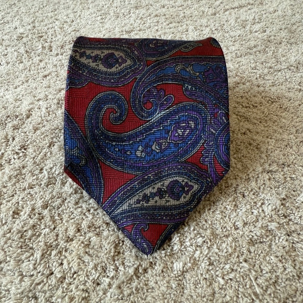 Mens Oversized Paisley Silk Necktie Red Blue Purple Woven Pattern 3.5x60 Tie